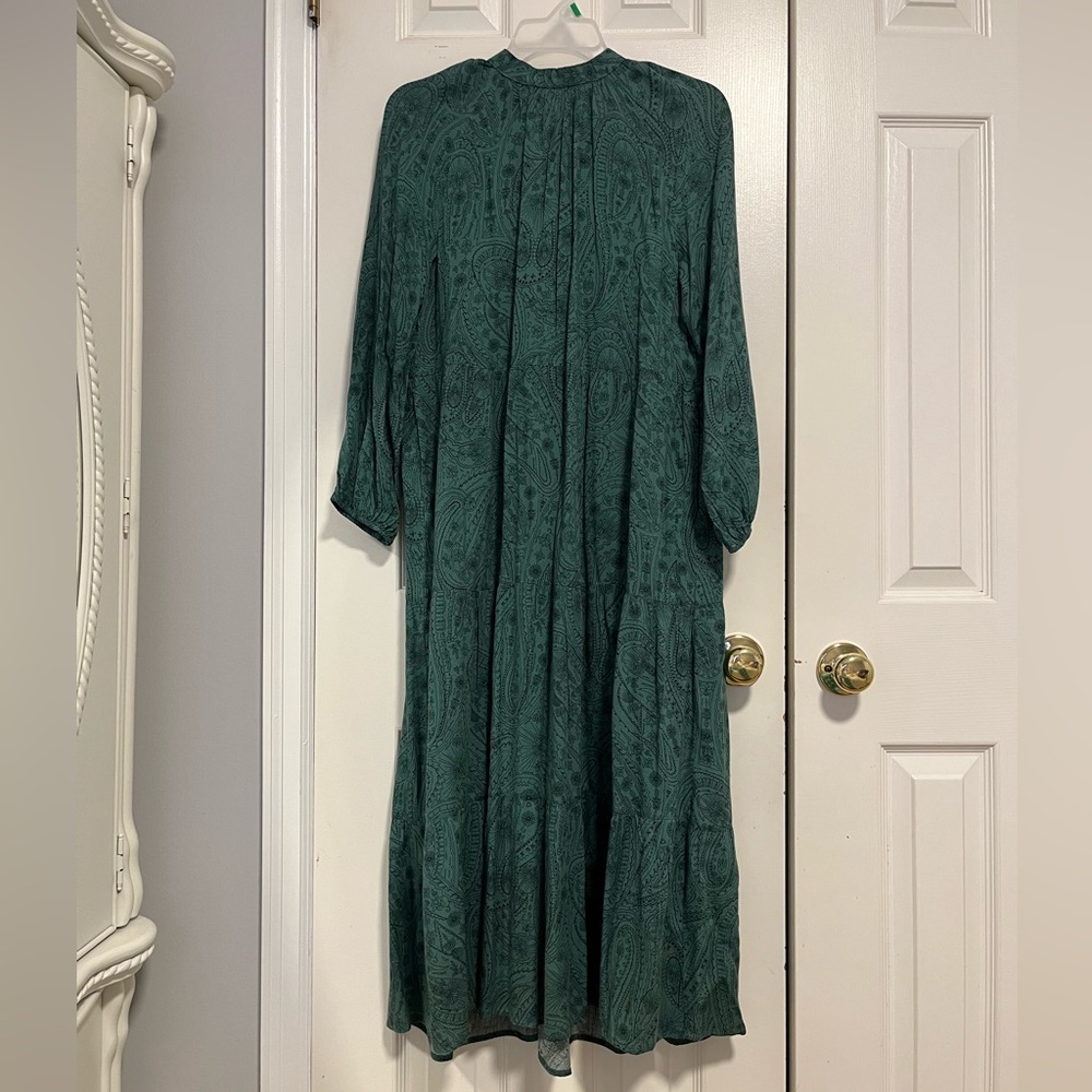 Teal Paisley Mock Neck Long Sleeve Maxi Dress (Small)